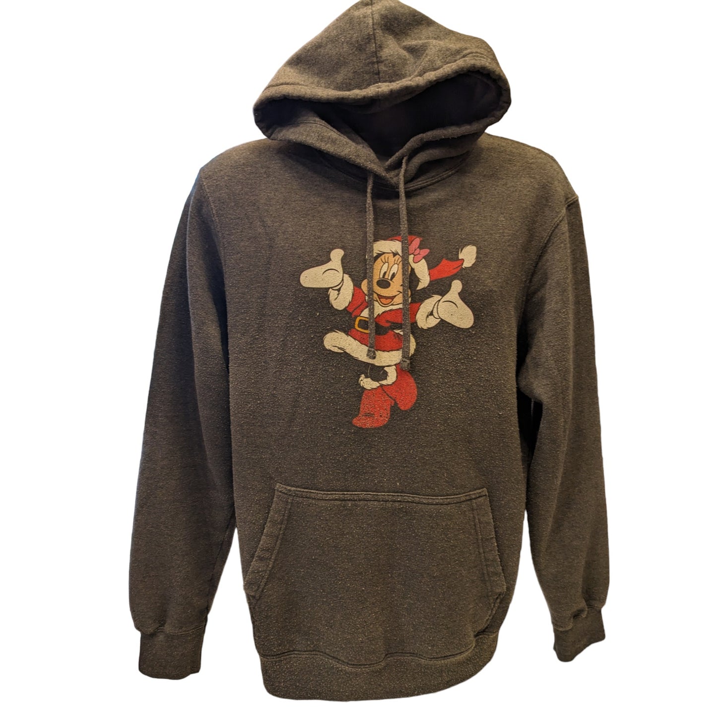 Disney Minnie Mouse Christmas Hoodie Sweatshirt Medium Gray Pullover Pockets