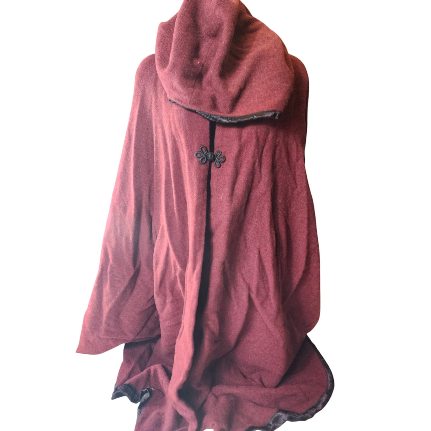 Cloak Hooded Wool Burgundy Full Length Cape Gothic Renaissance Costume Cosplay