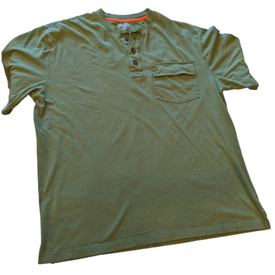 Duluth Trading Henley Shirt Mens Large Spillfighter Longtail Short Sleeve Green