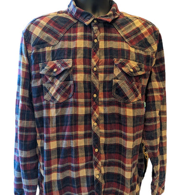 BKE Plaid Flannel Western Shirt Mens XXL Pearl Snap Long Sleeve Vintage Fit