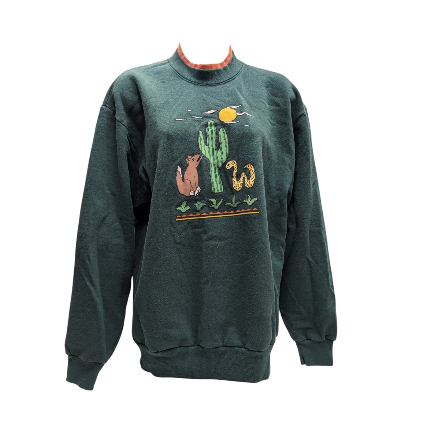 Vintage Jerzees Sweatshirt Womens Medium Crew Cactus Desert Sweater Southwestern