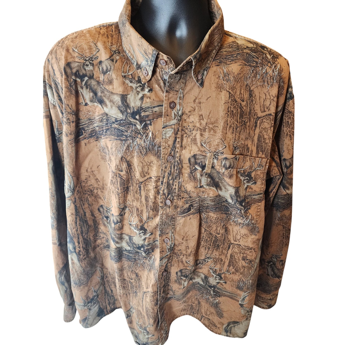 Noble River Hunting Shirt Men XXL Deer Camo Print Button Down Outdoorsman Rugged