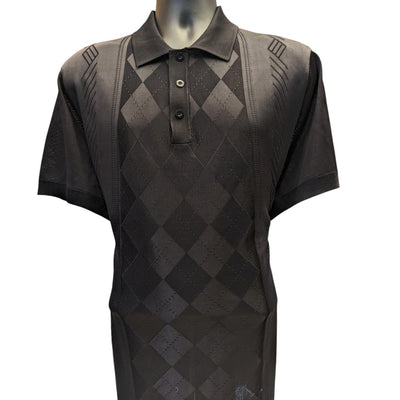 Saint Lorenzo Polo Shirt Mens 3X Sheer Knit Black Diamond Argyle Short Sleeve