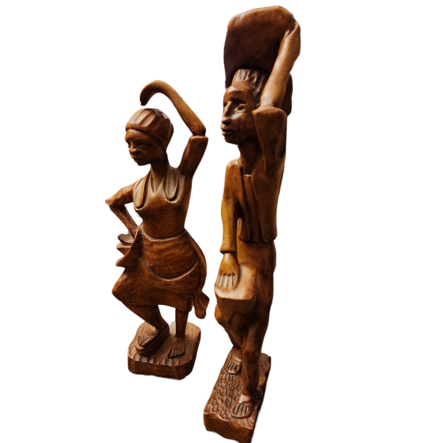 Vintage African Carved Wood Tribal Figurine Couple Dance Musicians Signed 19"