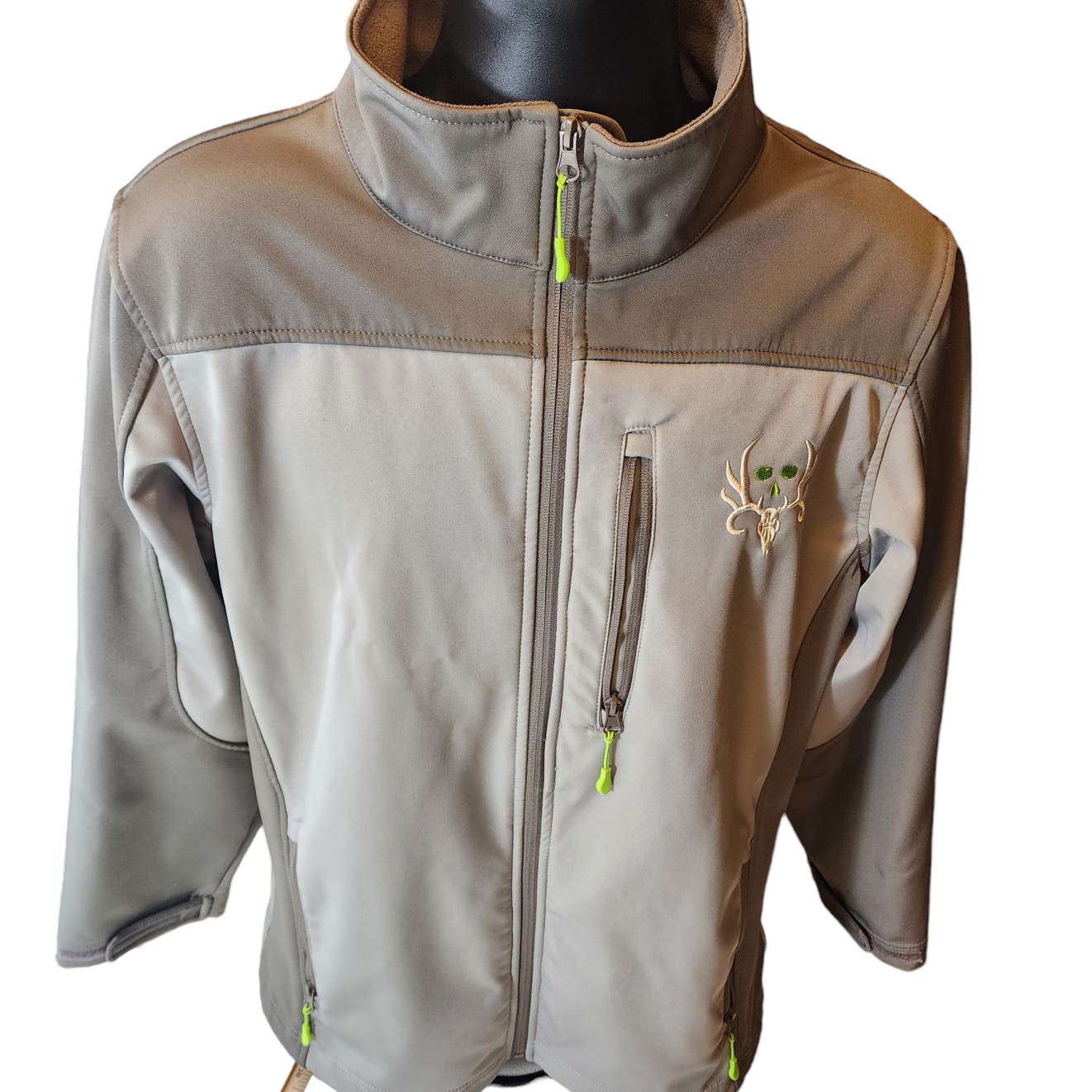 Bone Collector Jacket Mens Large Gray Softshell Fleece Lined Full Zip Hunting