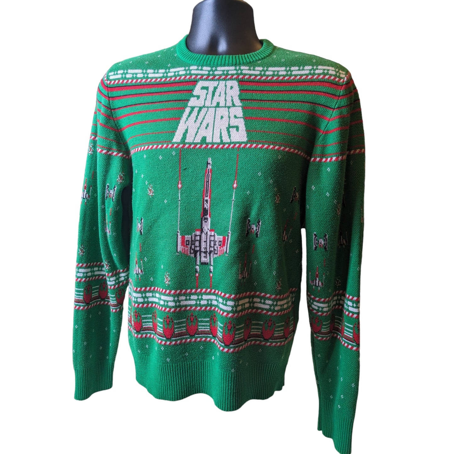 Star Wars Sweater Ugly Christmas Sweatshirt Womens Large Green X Wing Fighter