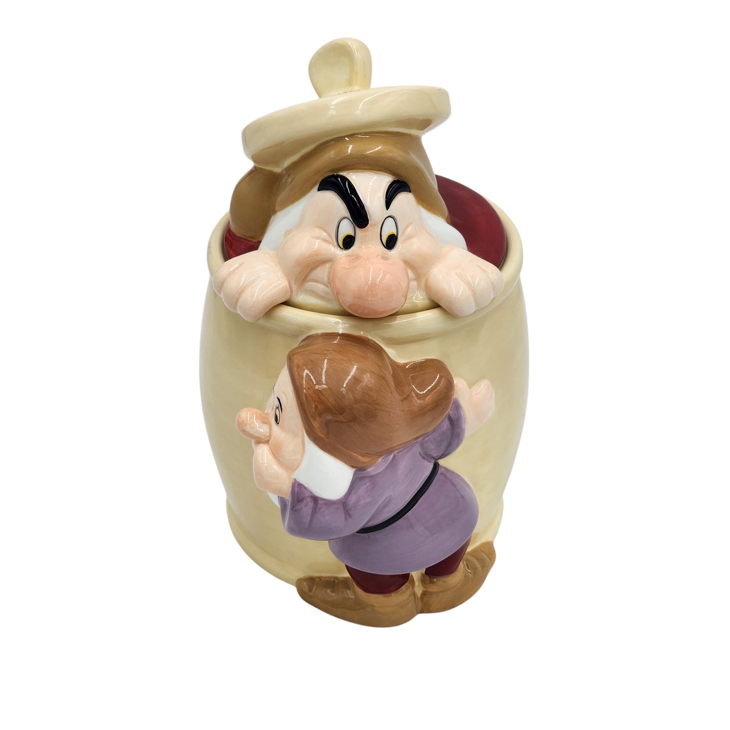 Vintage Disney Snow White Seven Dwarfs Grumpy Dopey Cookie Jar Canister Peek Boo