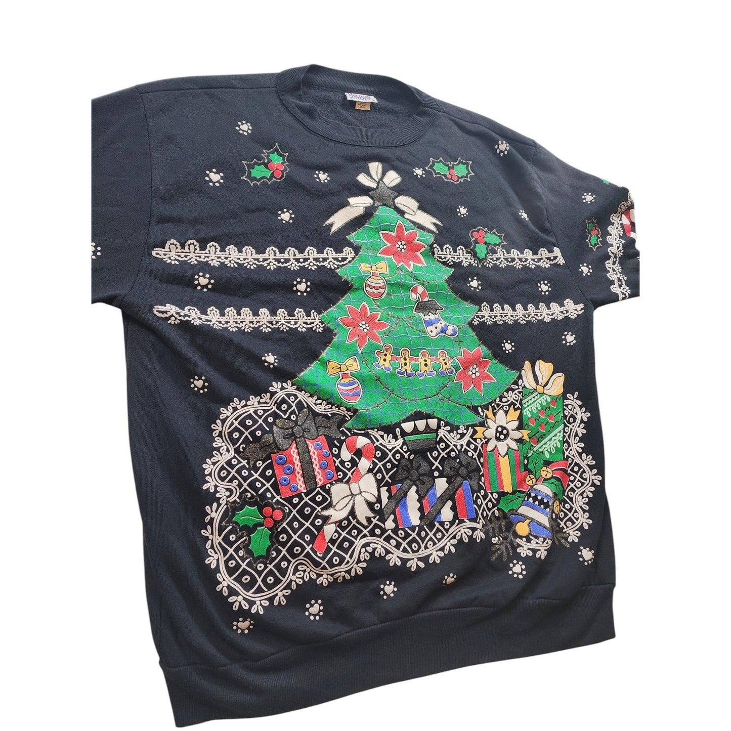 Holiday Time Christmas Sweatshirt Womens Large Ugly Xmas Sweater Tree Snowflakes