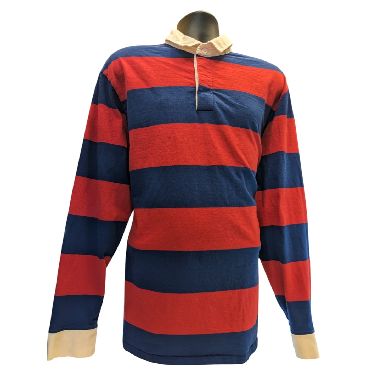 PacSun Rugby Shirt Mens XL Striped Polo Long Sleeve Blue Red Preppy y2k Retro