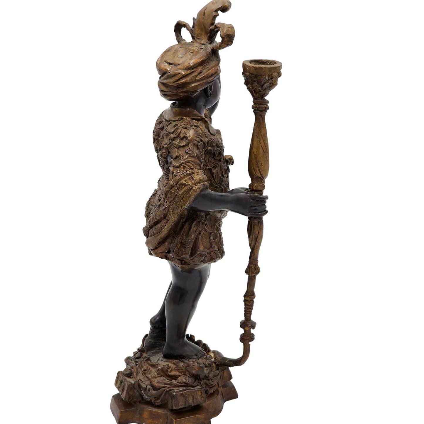 Antique Blackamoor Candle Holder Bronze Statue Sculpture Baroque Art Decor 15"