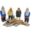 Hand Carved Fishermen Figurine Set Nautical Sweden Coastal Maritime Folk Art 6"