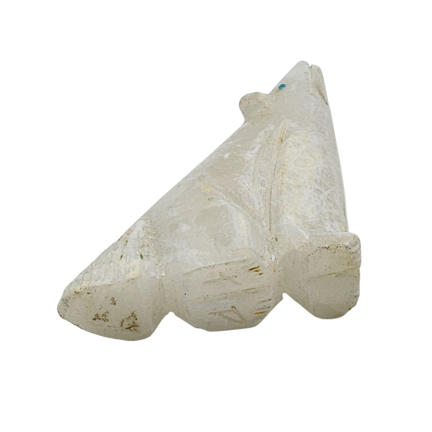 Native American Zuni Carved White Alabaster Howling Wolf Fetish Turquoise Signed