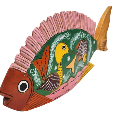 Mexican Boho Oaxacan Wood Carved Fish Vibrant Colorful Nautical Coastal Beach