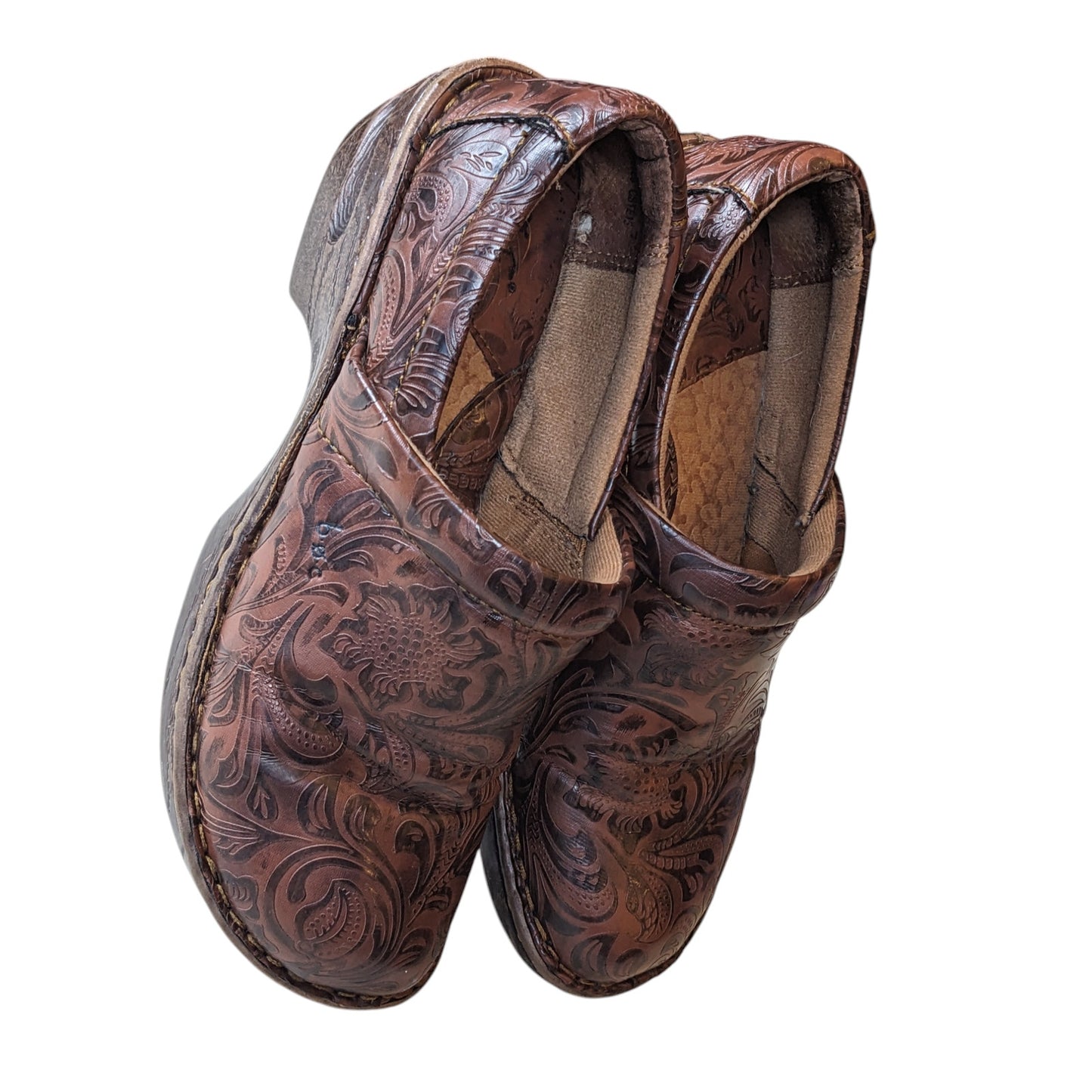 Born Shoes Womens 8M Brown Leather Floral Clogs Slip On Comfort Cushioned Boho