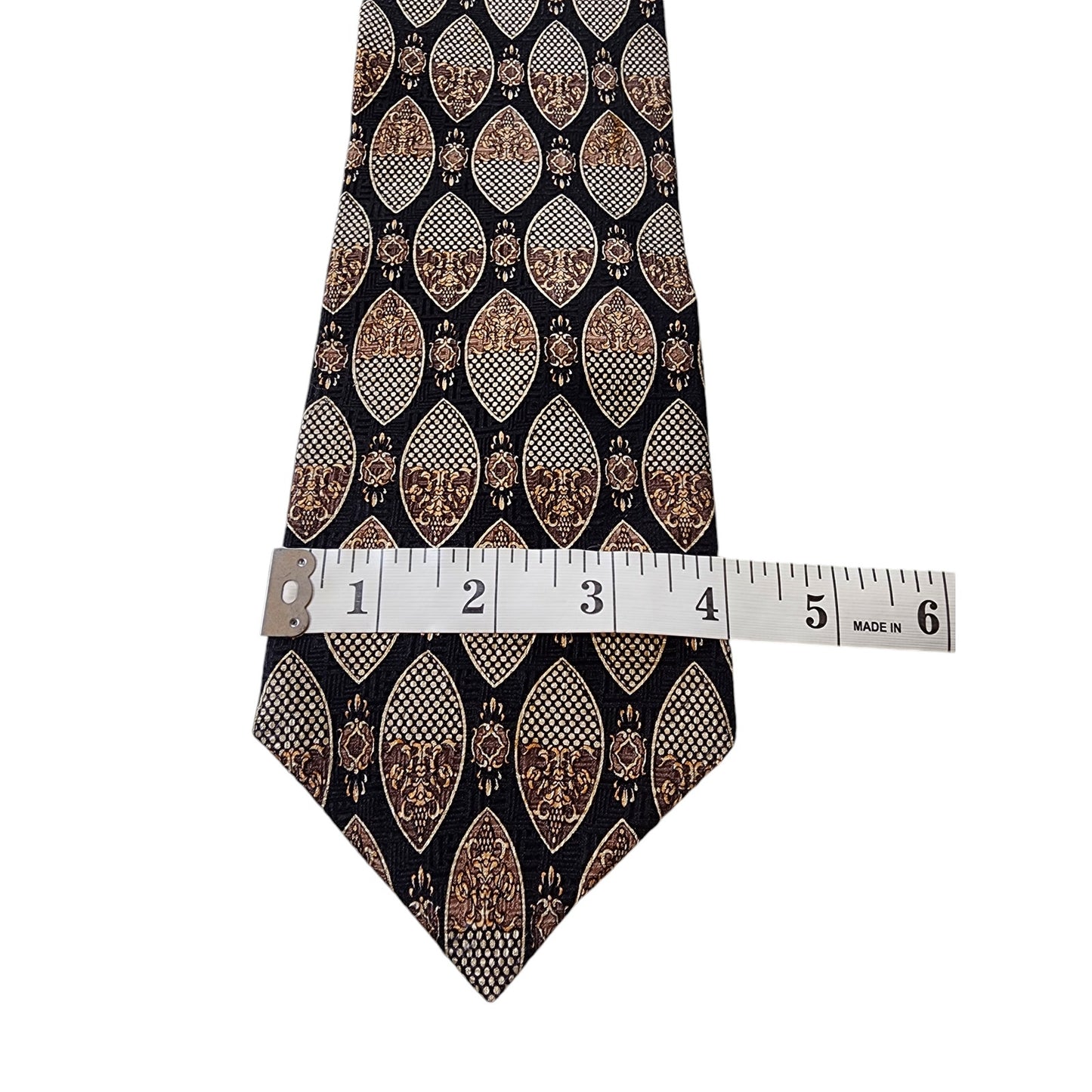 Vintage REPP Mens Silk Tie Black Gold Ornate Medallion Classic Formal Necktie