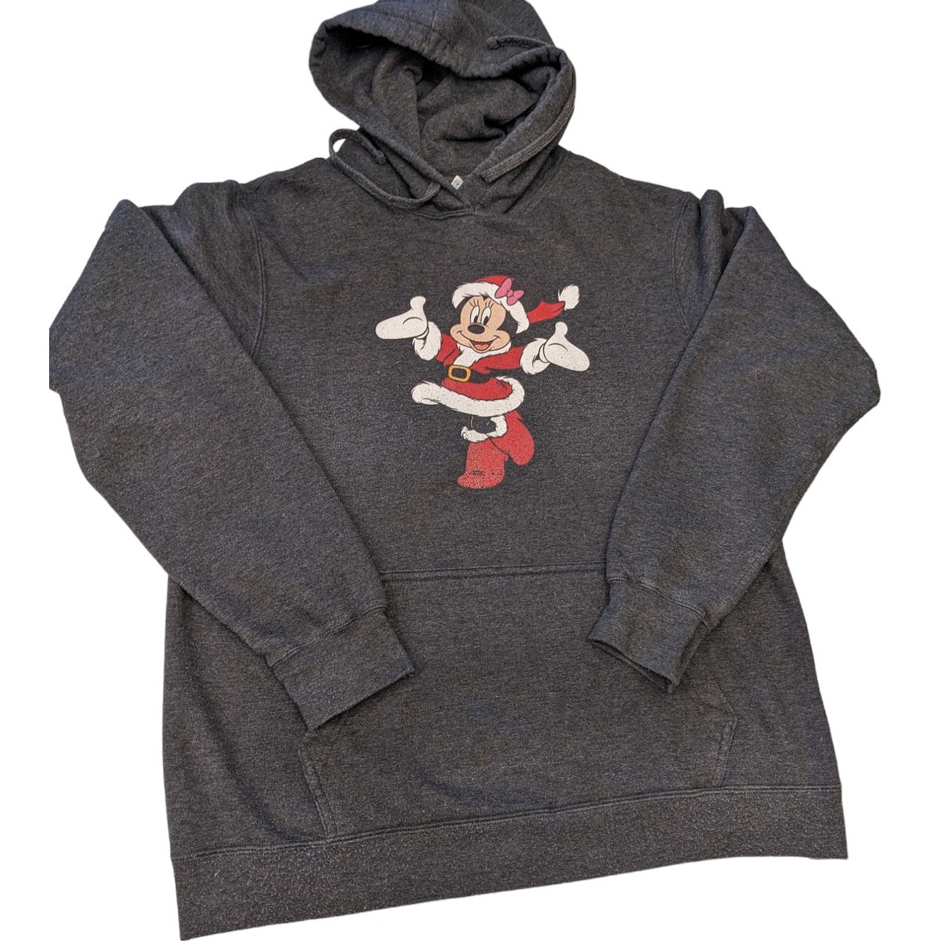 Disney Minnie Mouse Christmas Hoodie Sweatshirt Medium Gray Pullover Pockets