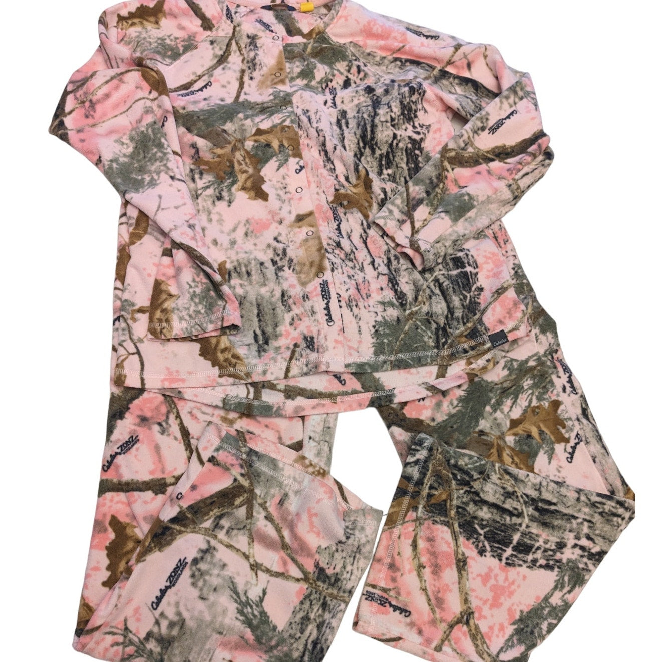 Cabelas Loungewear Set Camo Womens Large Pink Sleep Fleece Two Piece Set Pajamas