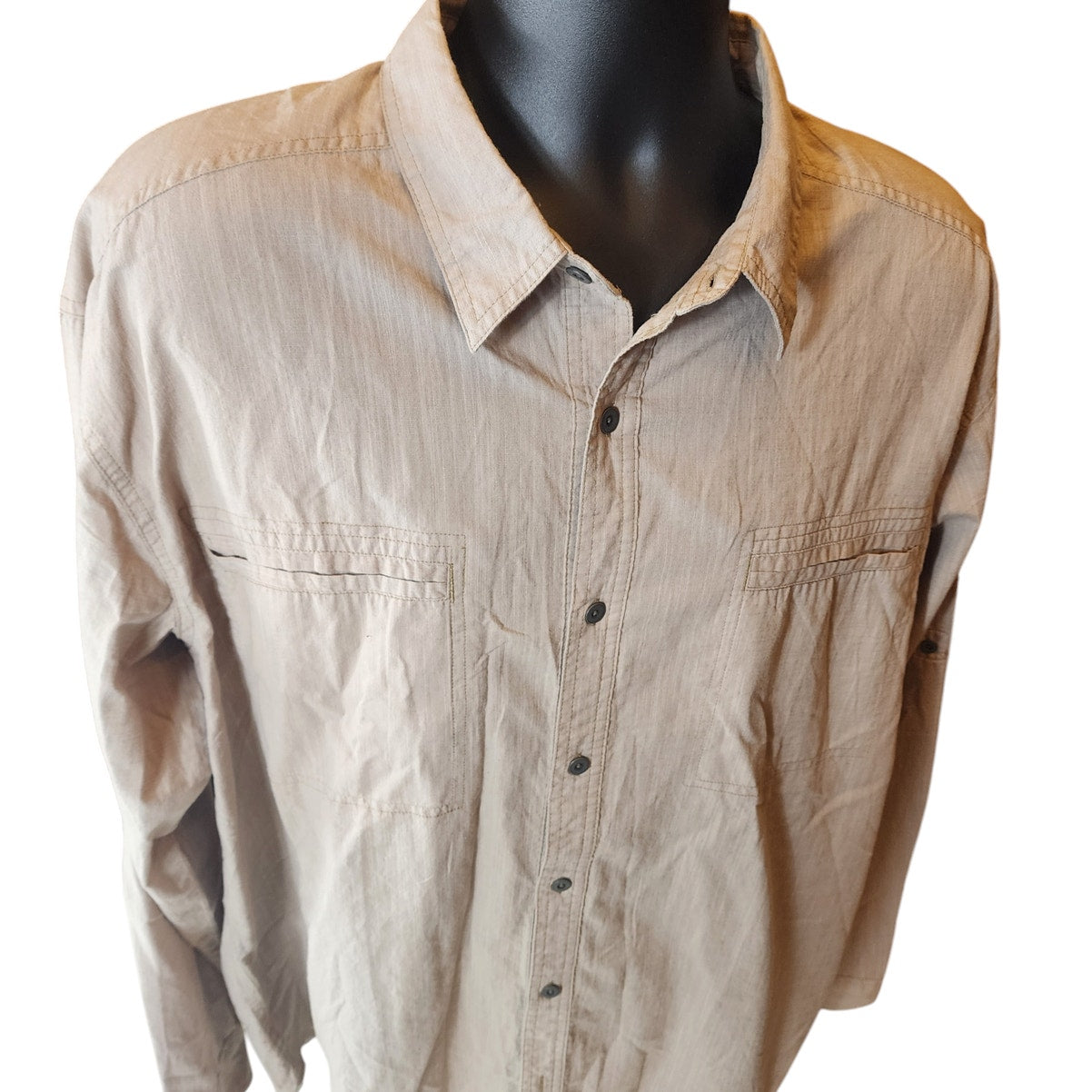 Gravel Gear Shirt Mens 2XL Khaki Long Sleeve Chambray Teflon Work Water Resist