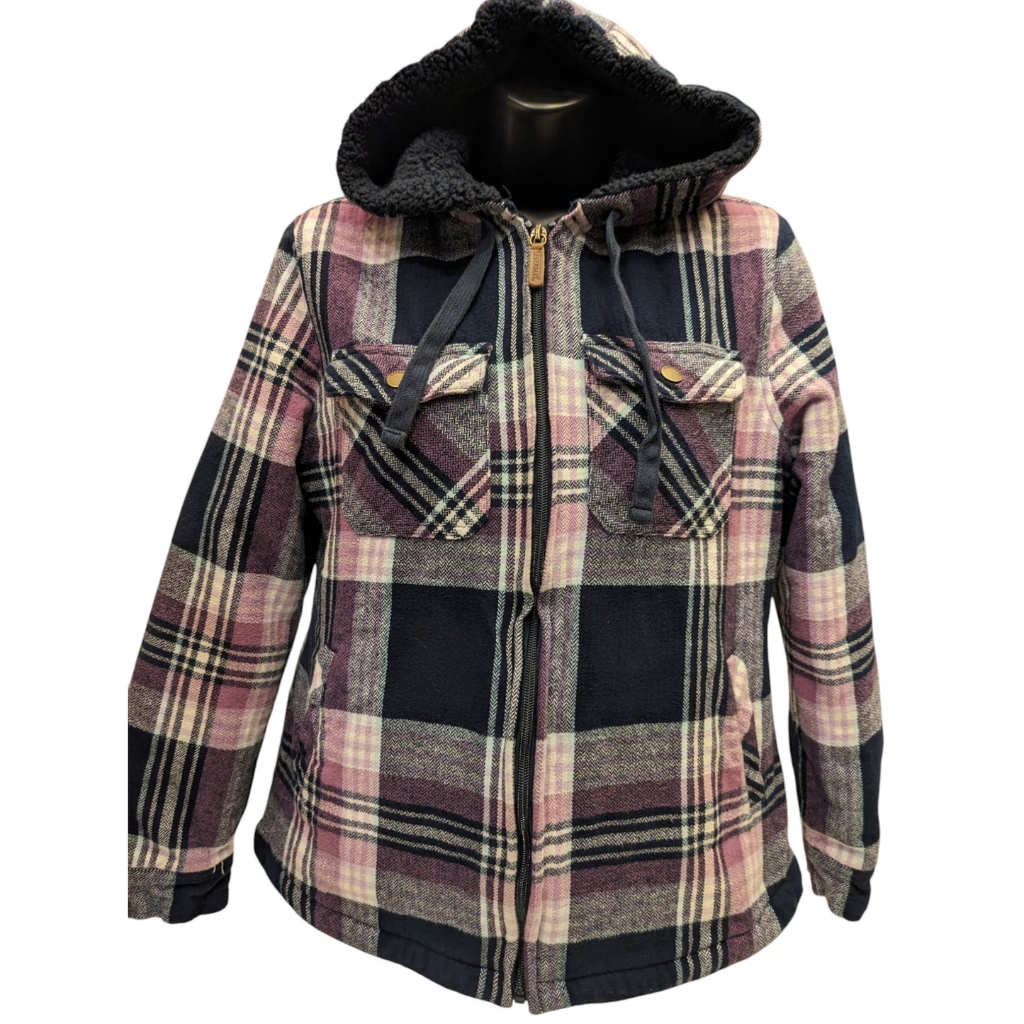 Legendary Whitetails Hooded Flannel Jacket Women Small Sherpa Lined Plaid Fleece