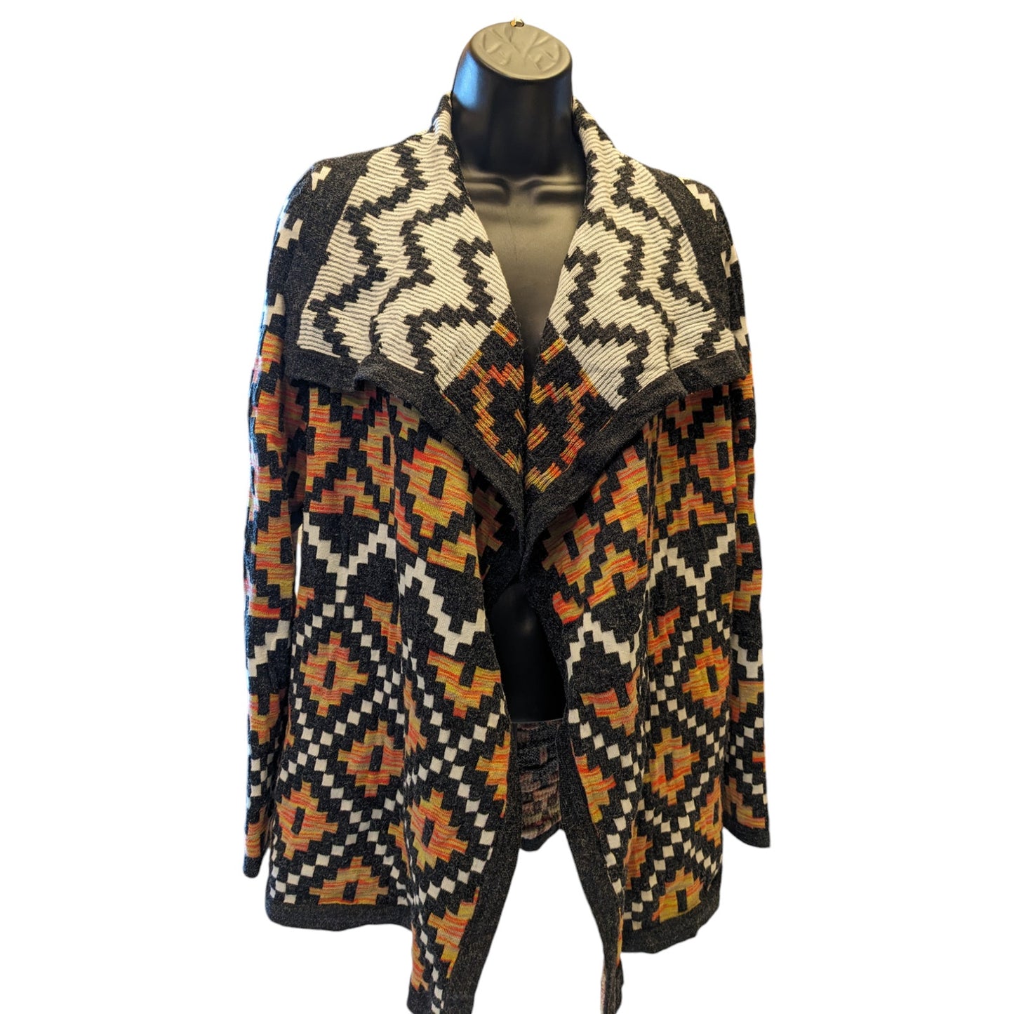 Bass Cardigan Womens Small Southwestern Open Front Boho Geometric Fall Sweater