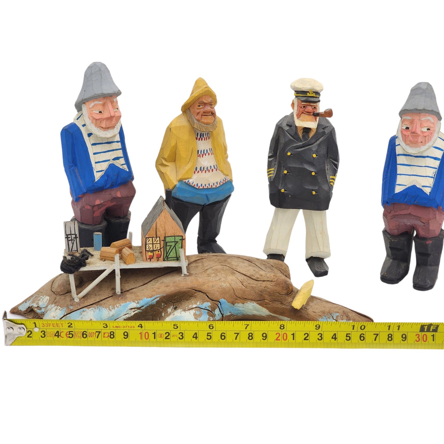 Hand Carved Fishermen Figurine Set Nautical Sweden Coastal Maritime Folk Art 6"