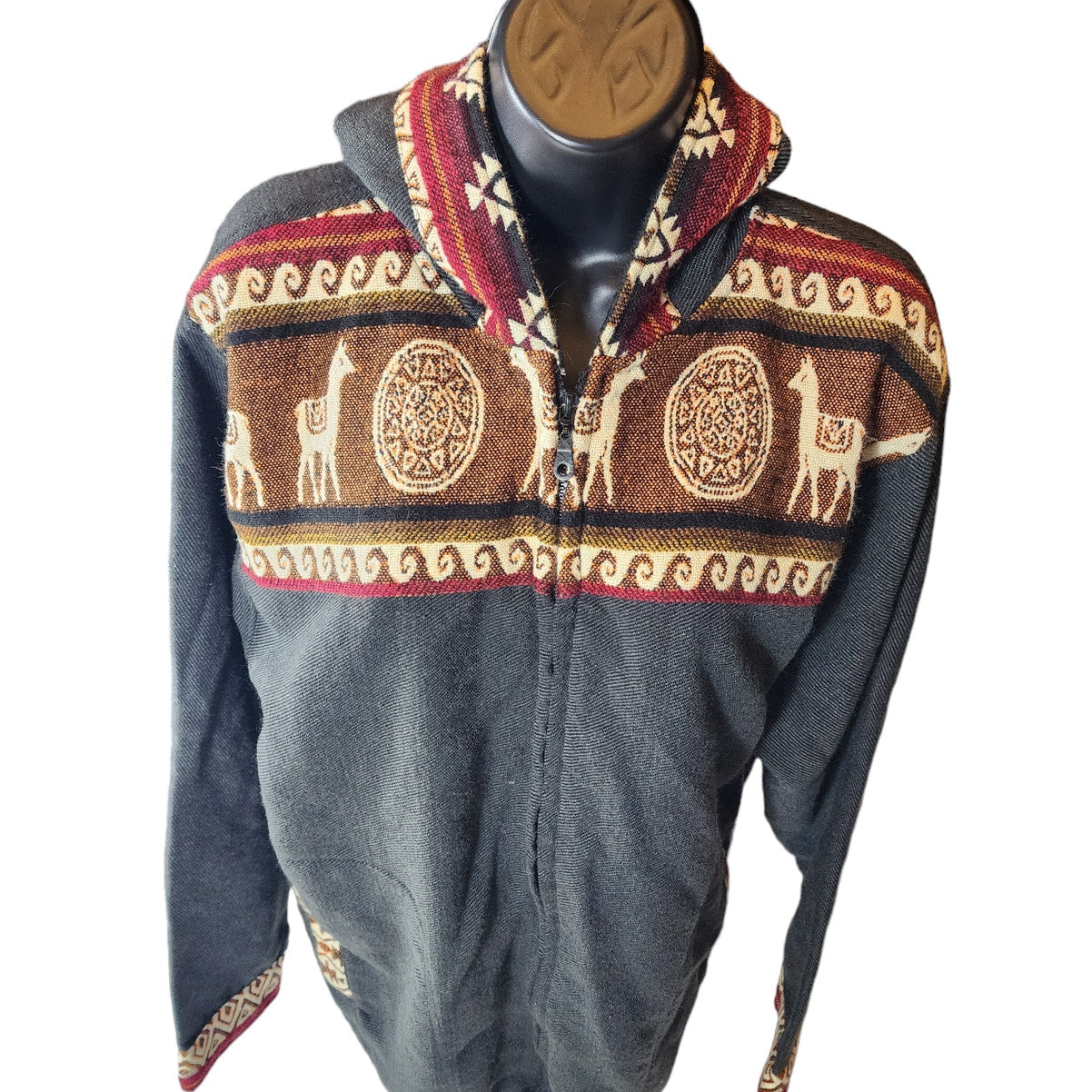 Vintage Hoodie Jacket Women Large Southwestern Native Tex Style Ecuador Full Zip