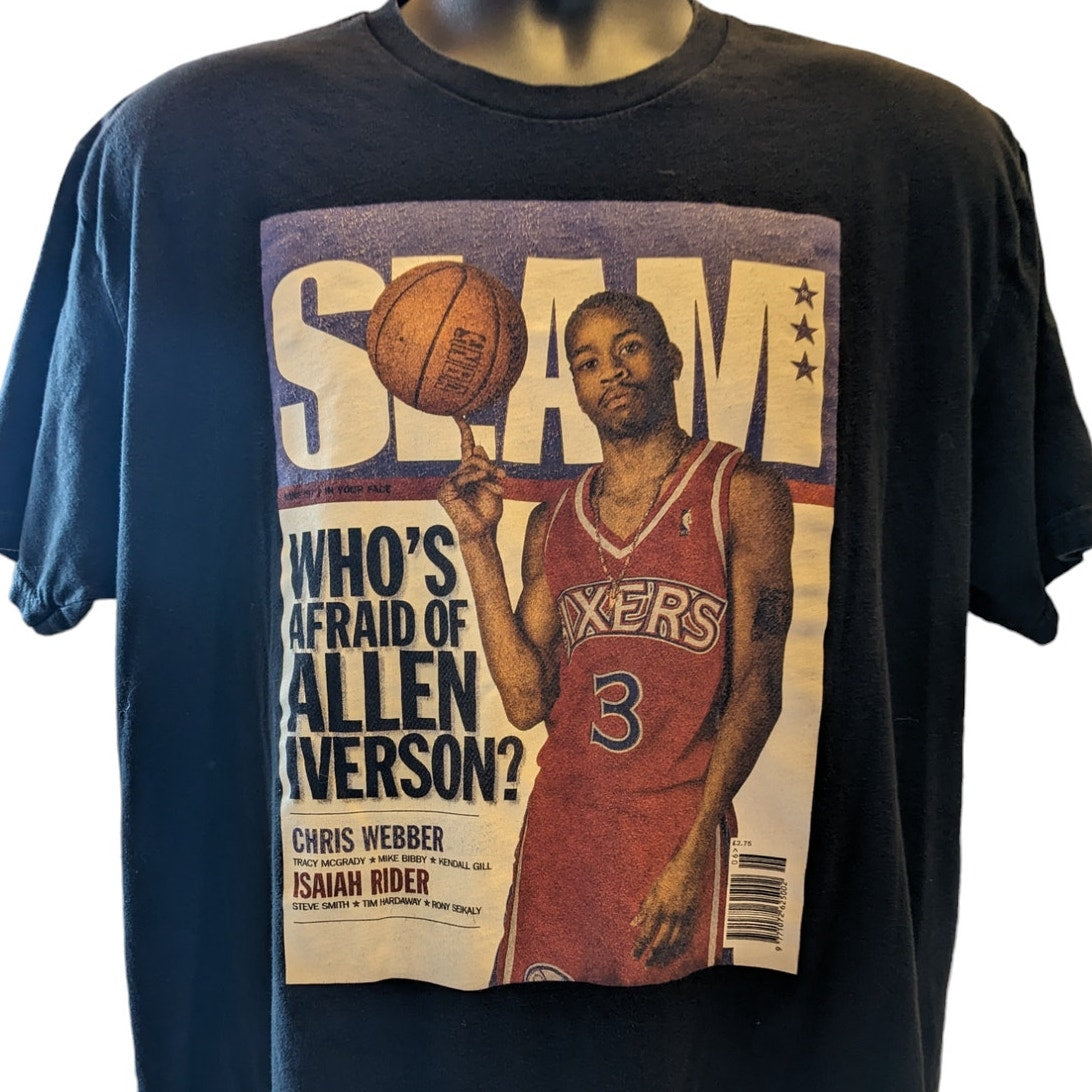 Mitchell Ness T Shirt Men XL Black Allen Iverson Slam Tee Philadelphia 76ers 90s