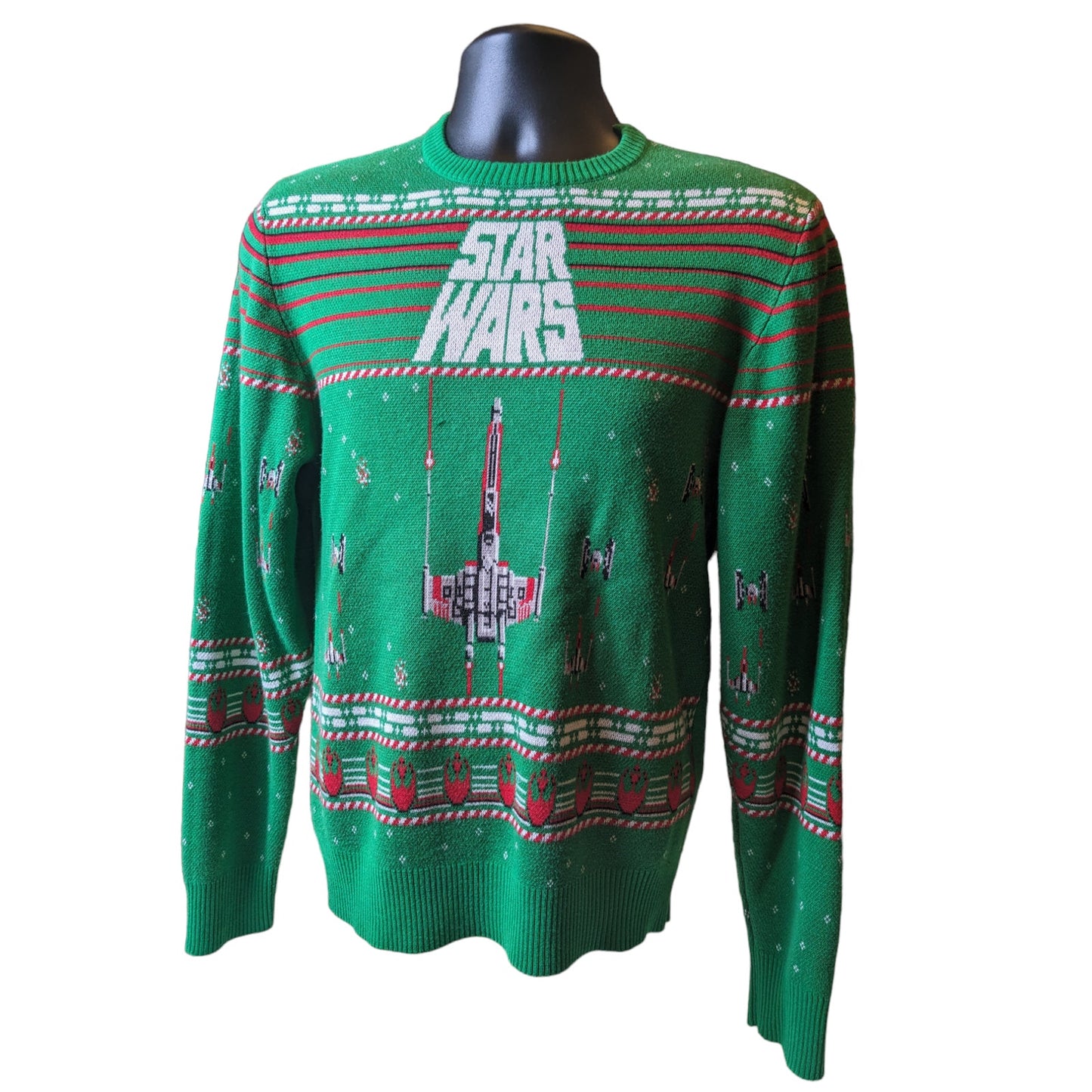 Star Wars Sweater Ugly Christmas Sweatshirt Womens Large Green X Wing Fighter