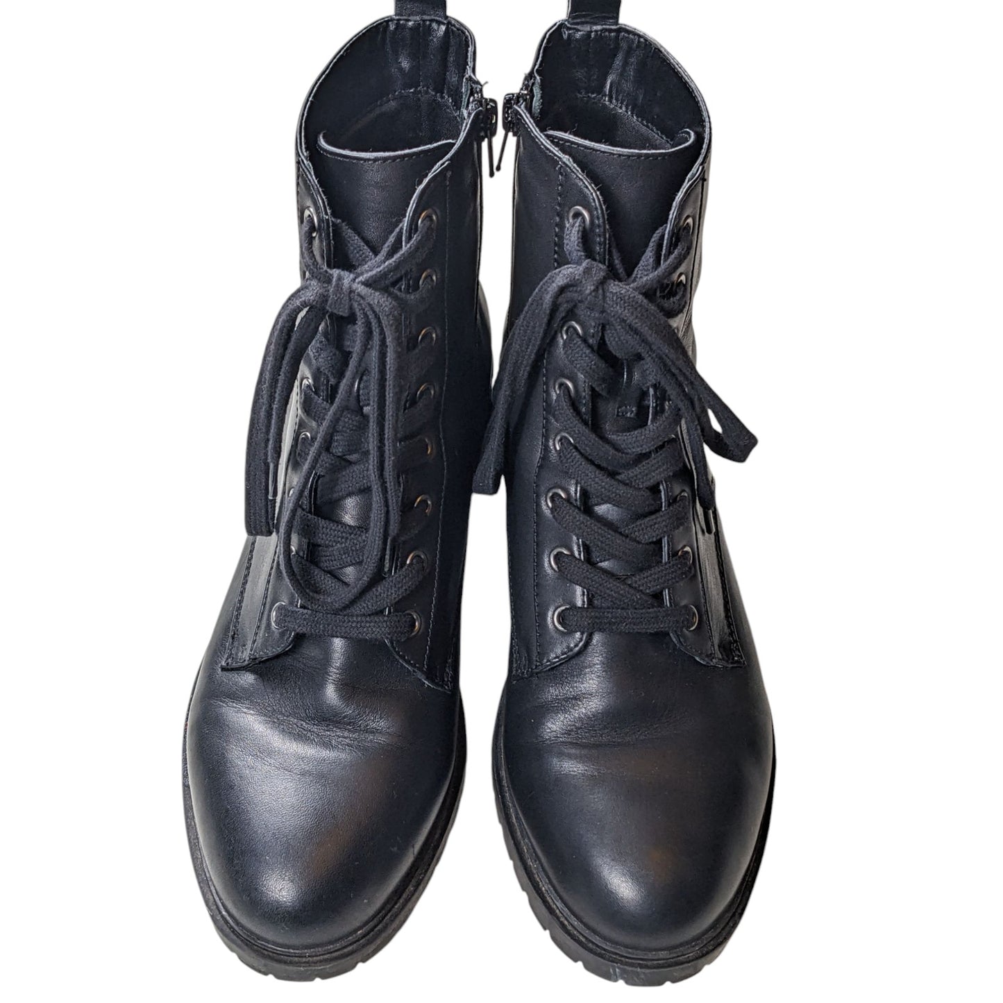 Steve Madden Boots Womens Size 10M Officer Black Leather Combat Lace Up Side Zip