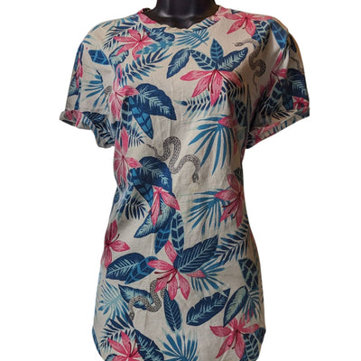 Hollister Top Womens Medium Short Curved Hem Tee Tropical Floral Snake T Shirt