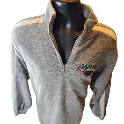 MN Wild Active Mens Medium Gray Fleece Pullover Jacket Quarter Zip Sportswear