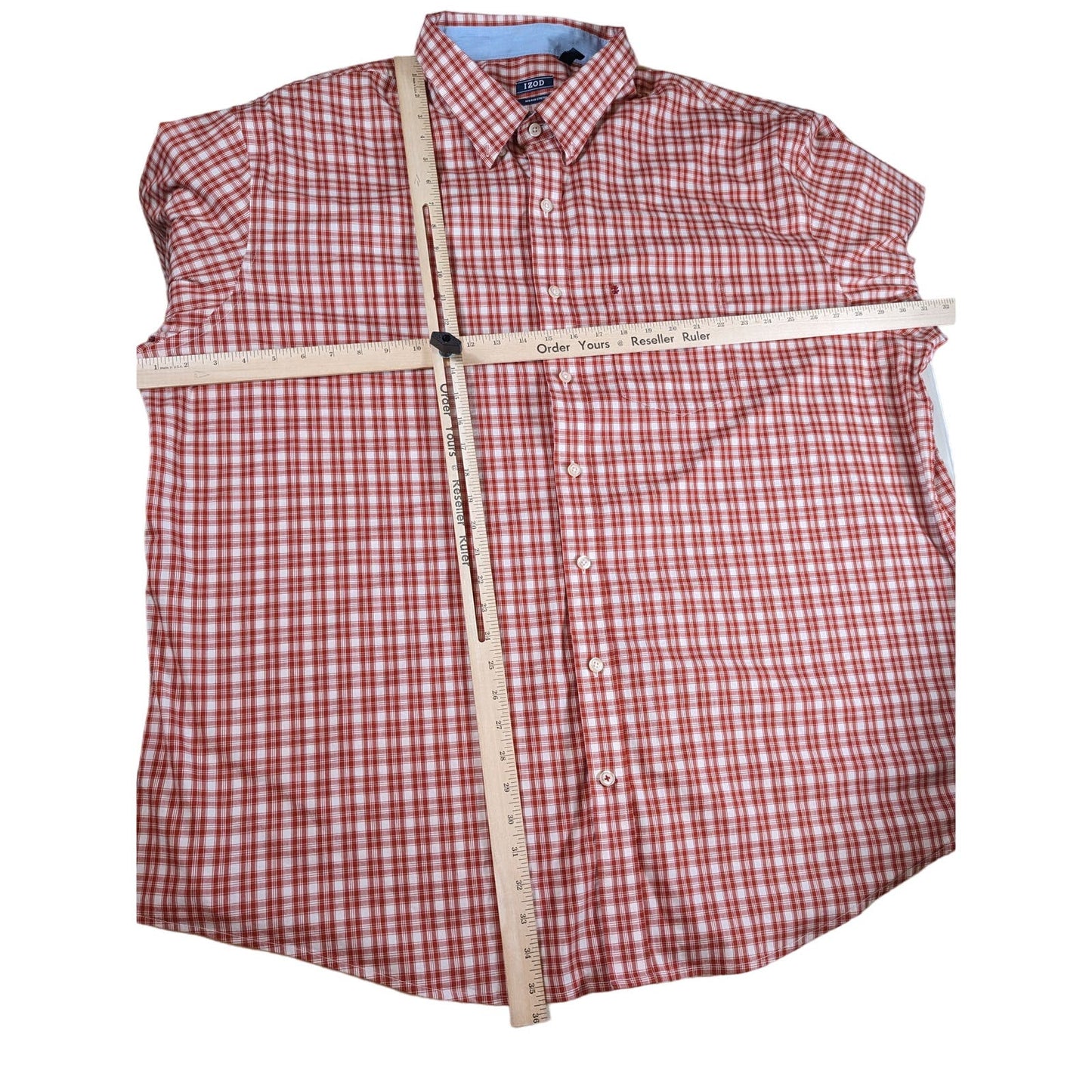 Izod Button Down Plaid Shirt Mens 4XLT Red Long Sleeve Non Iron Stretch Preppy