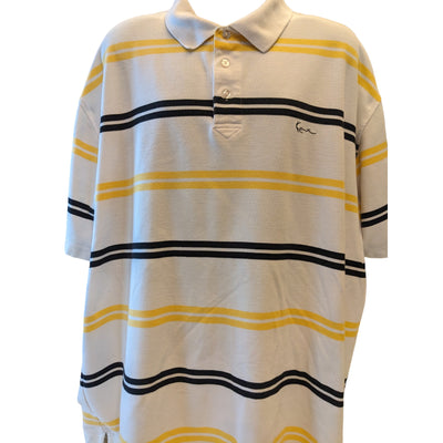 Karl Kani Gold Polo Shirt Mens 4X Golf White Yellow Black Stripes Short Sleeve