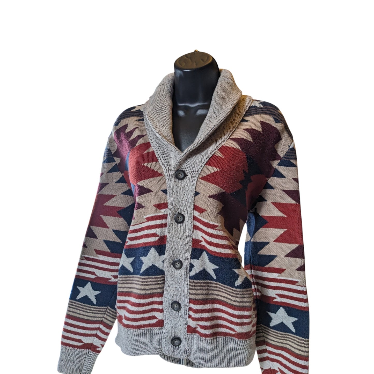 American Rag Sweater Mens Medium Cardigan Americana Patriotic Grandpa Western