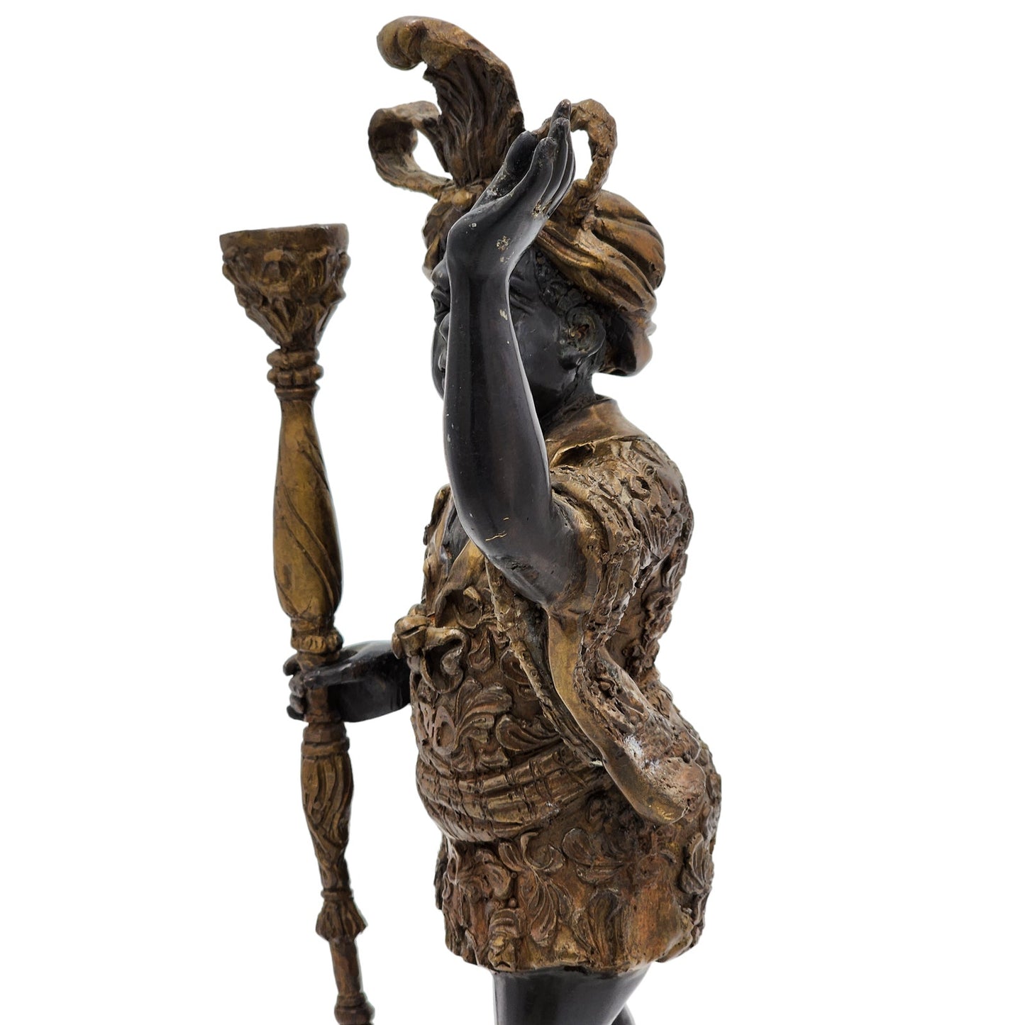 Antique Blackamoor Candle Holder Bronze Statue Sculpture Baroque Art Decor 15"