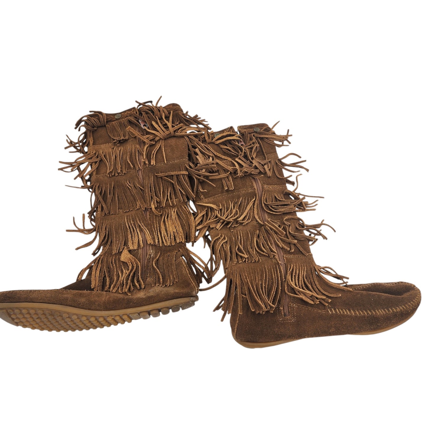 Minnetonka Moccasin Boots Womens 8 Fringe Boho Knee High Southwestern Western