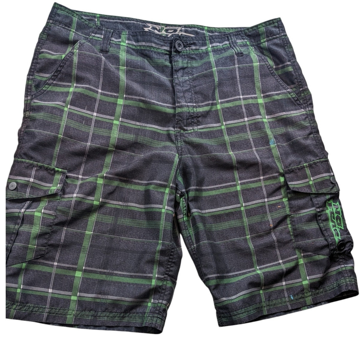 No Fear Cargo Board Shorts Mens 38 Plaid Pockets Skateboarding Skater Streetwear