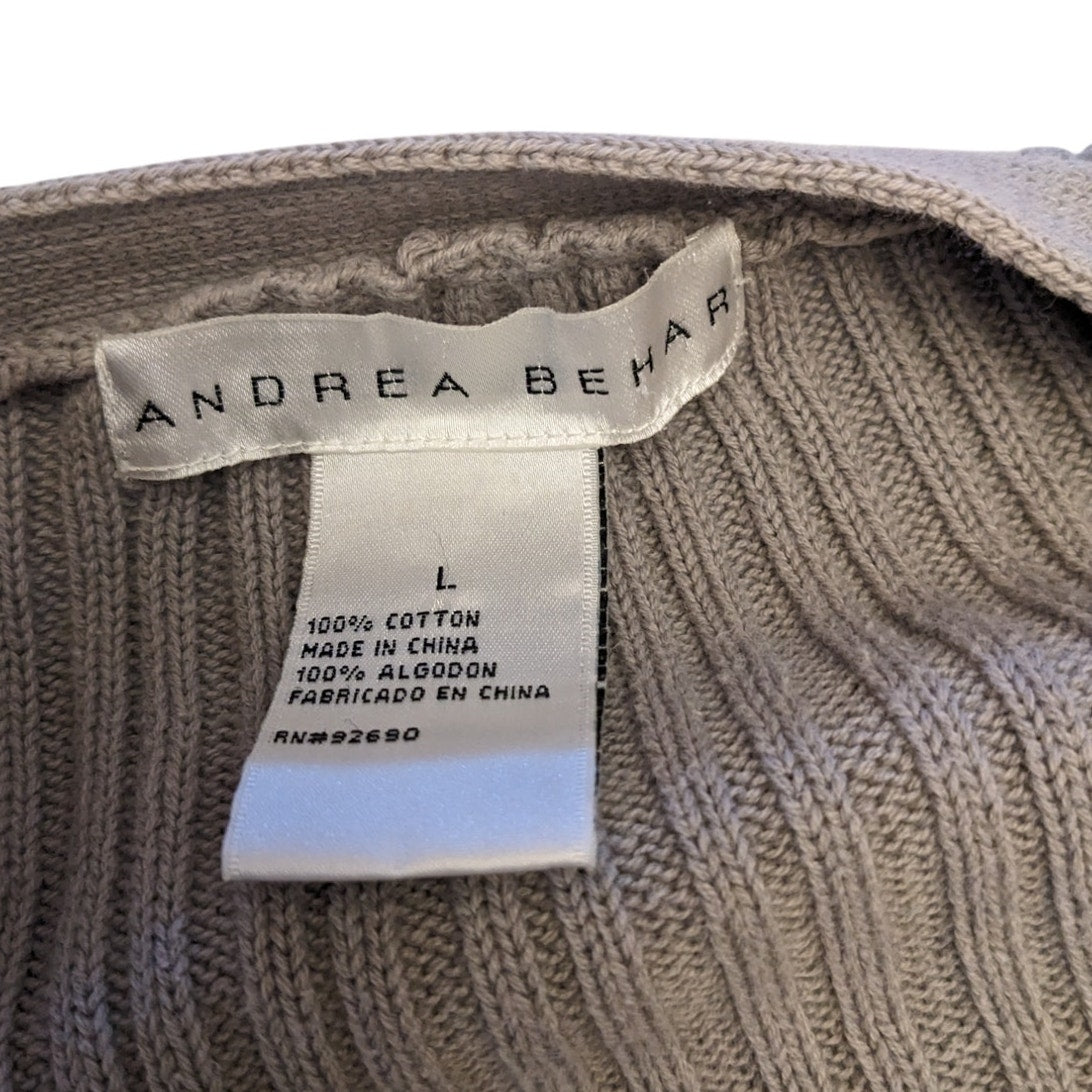 Andrea Behar Womens Large Beige Ribbed Knit Long Cardigan Sweater V Neck Cozy