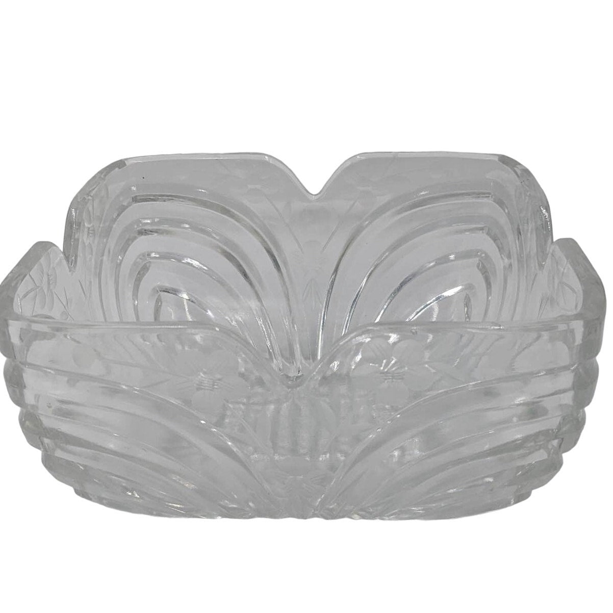 Vintage Glass Square Crystal Dish Flower Petal Centerpiece Serving Bowl Candy