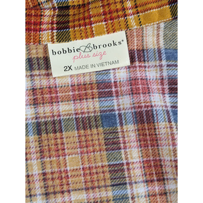 Bobbie Brooks Flannel Shirt Womens Plus 2X Long Sleeve Button Up Light Top Boho