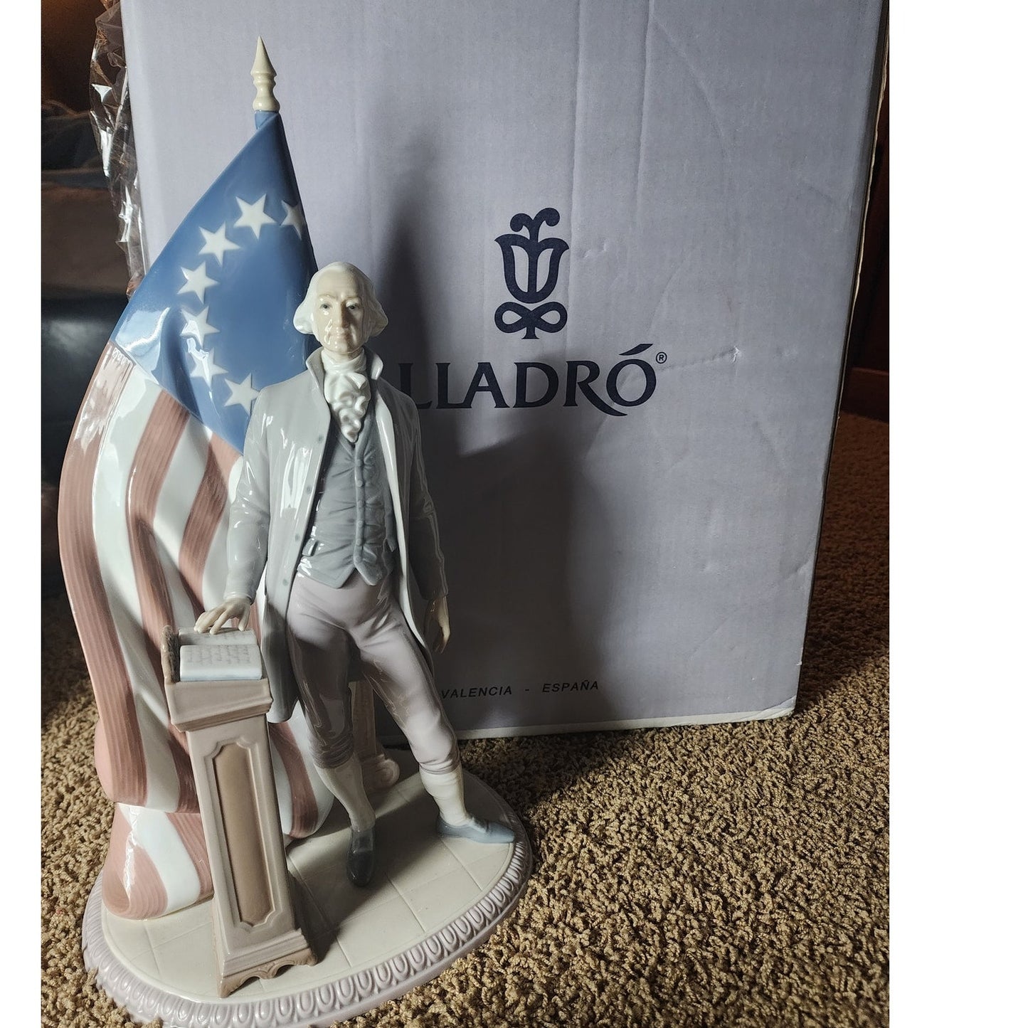 Lladro President George Washington Sculpture American Flag Signed Rare 7575 Box