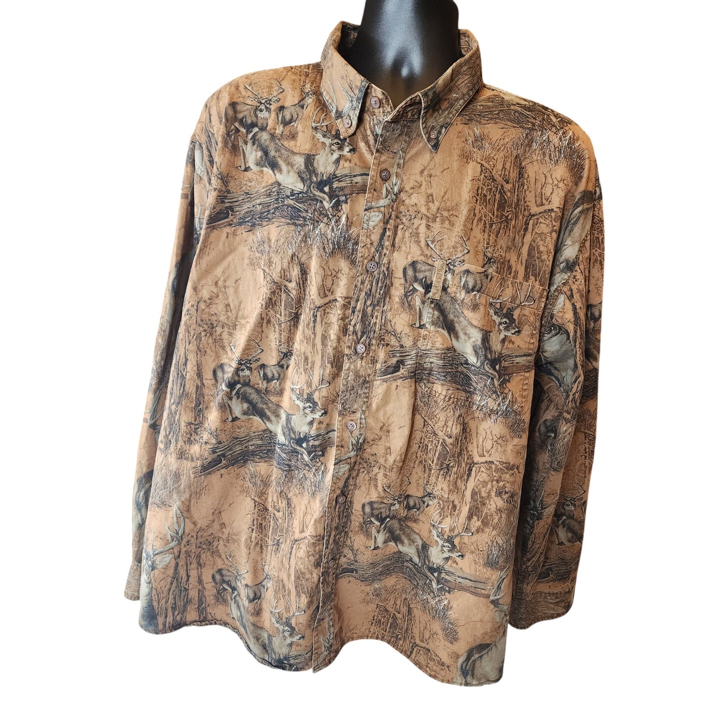 Noble River Hunting Shirt Men XXL Deer Camo Print Button Down Outdoorsman Rugged