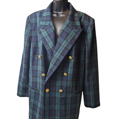 Vintage JG Hook Womens 22W Wool Blazer Plaid Double Breasted Jacket Blackwatch