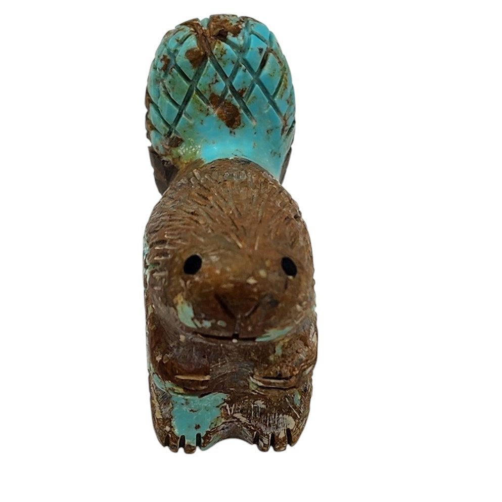 Native American Zuni Carved Beaver Fetish Turquoise Signed Totem Boho Southwest