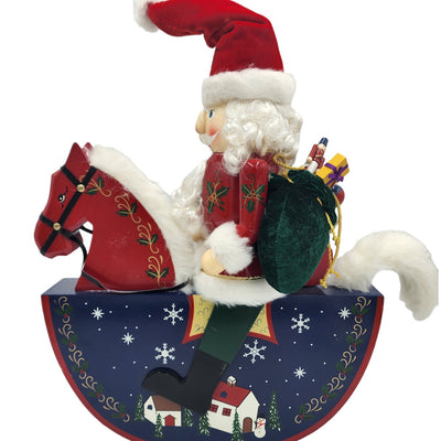 Nutcracker Santa on Rocking Horse Riding Gifts Paint Christmas Holiday Decor 19"