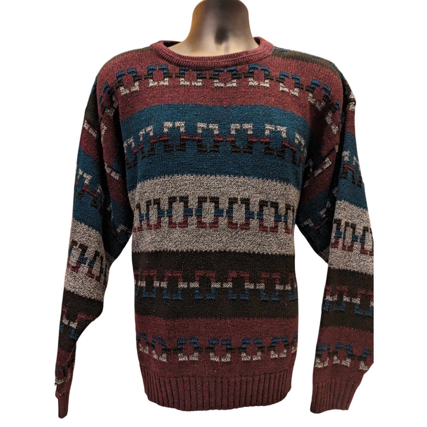 Vintage Jantzen Mens XL Sweater Geometric Pattern USA Crewneck Grandpa Retro