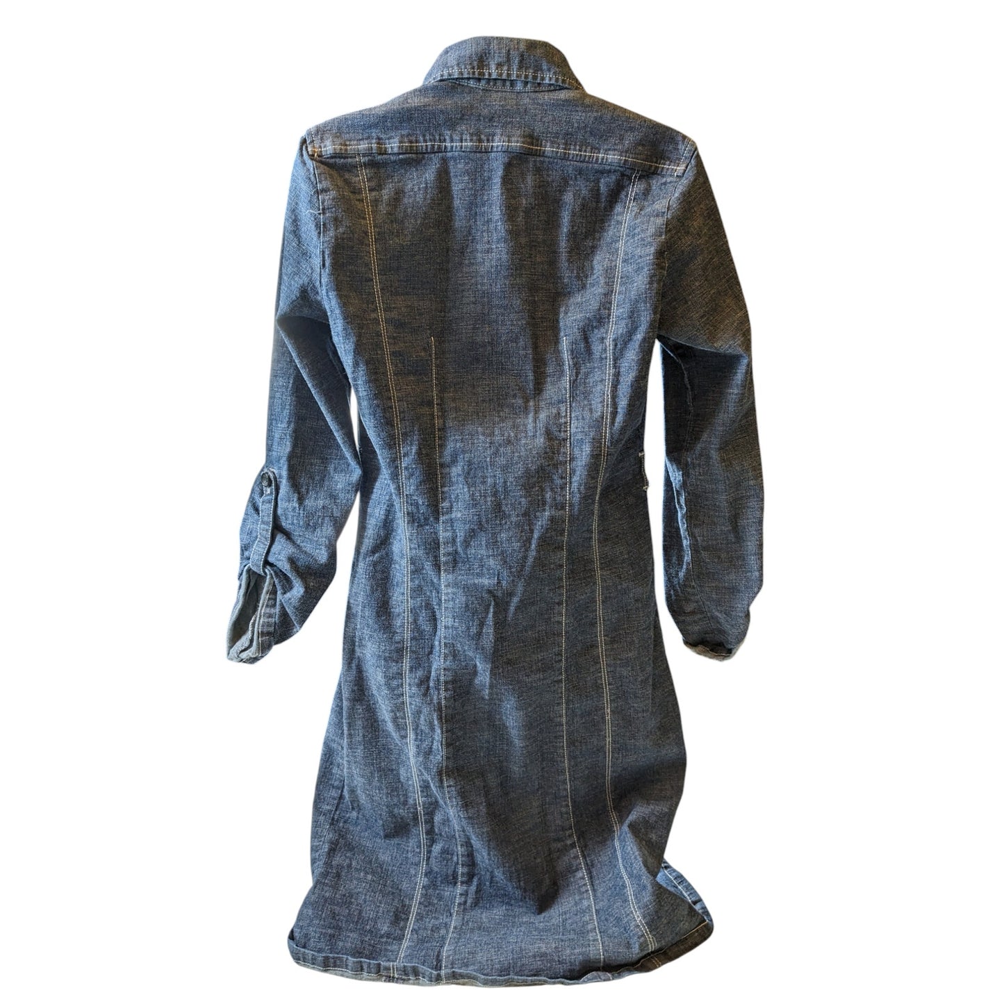 Simon Chang Denim Shirt Dress Womens 6 Blue Button Down Western Long Sleeve