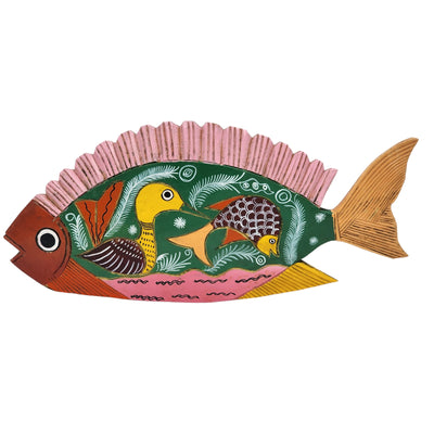 Mexican Boho Oaxacan Wood Carved Fish Vibrant Colorful Nautical Coastal Beach