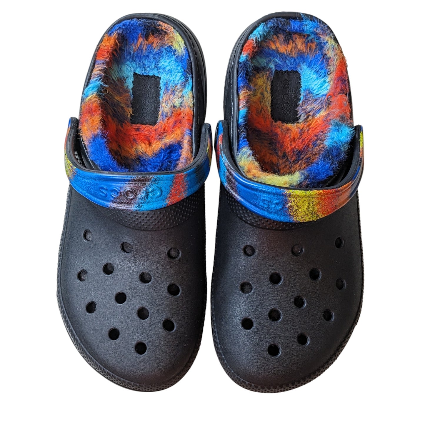 Crocs Fleece Lined Clog Black Multicolor Tie Dye Fuzzy Lining Mens 9 Womens 11