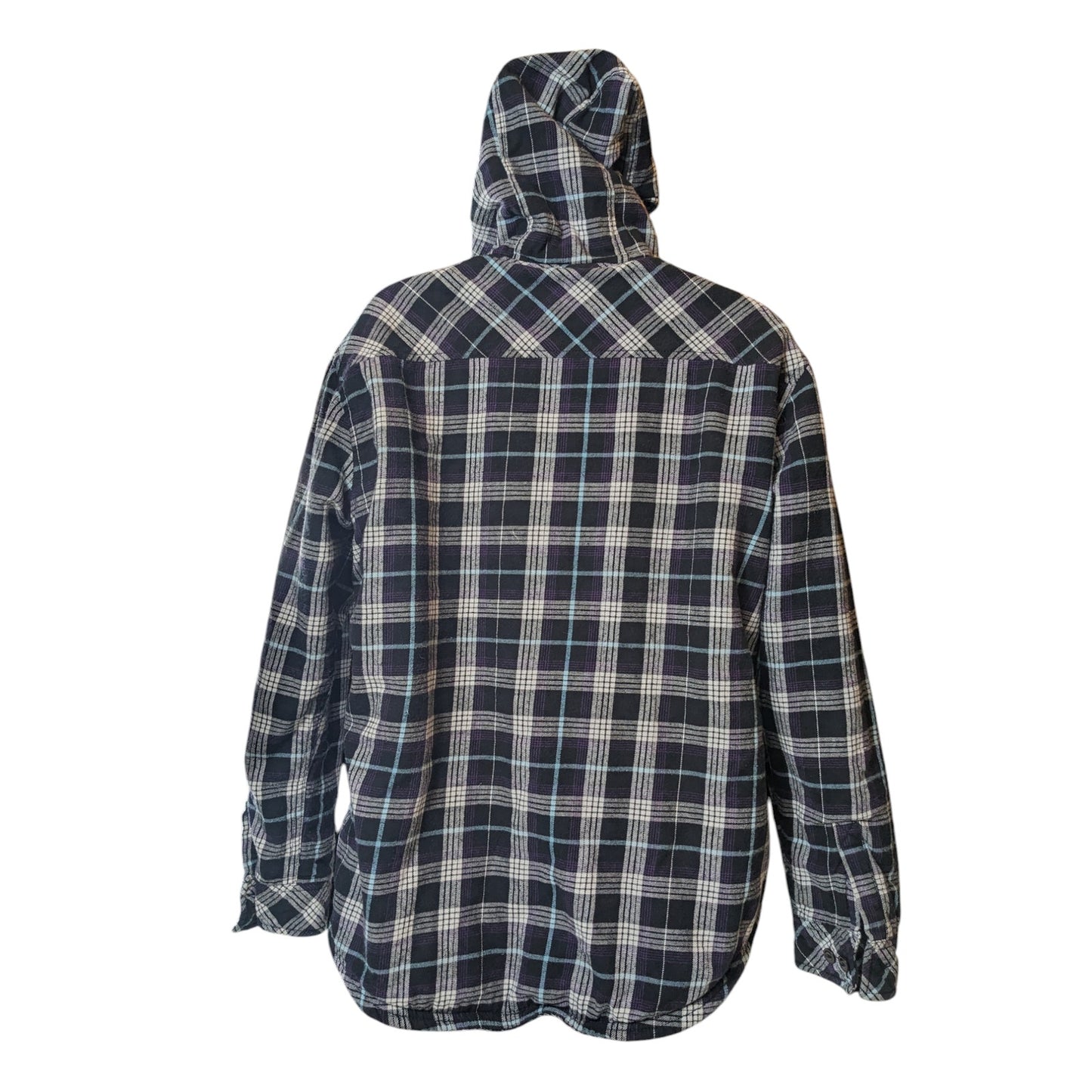 Boston Traders Flannel Jacket Shirt Women Large Sherpa Line Hooded Plaid Shacket